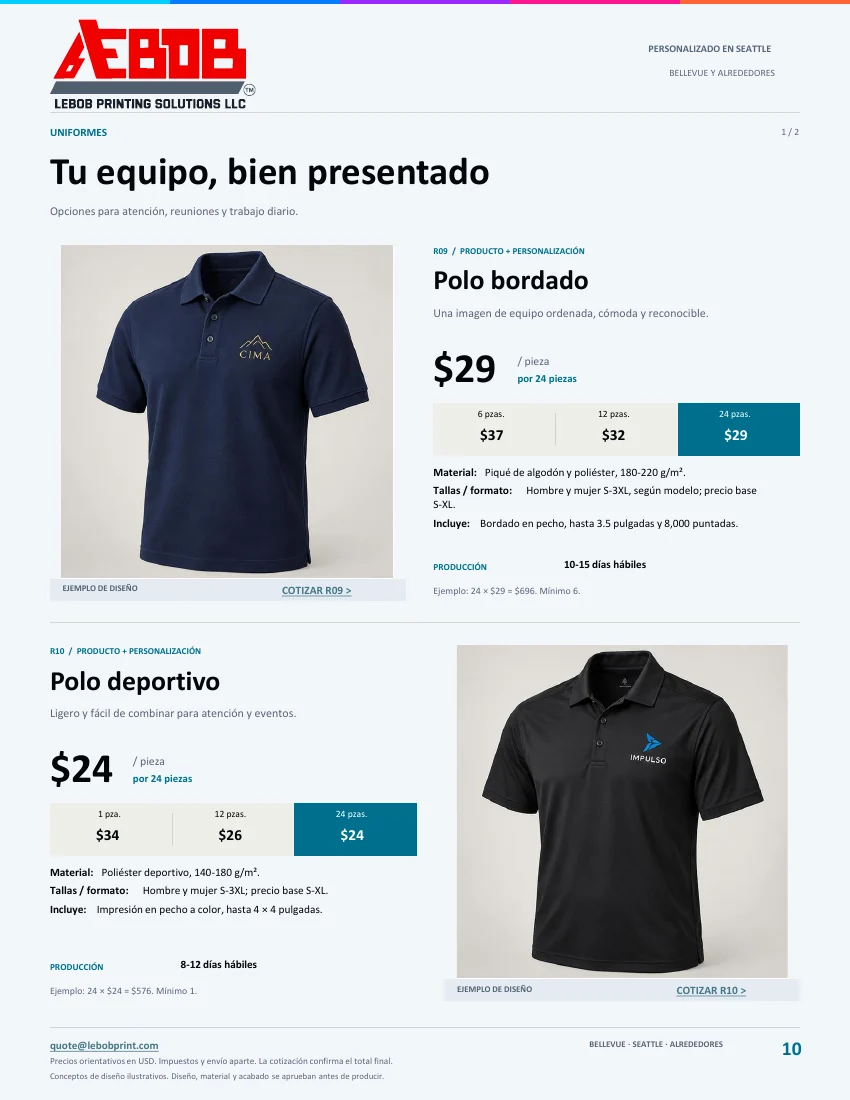 The uniforms page from LEBOB’s Spanish catalog